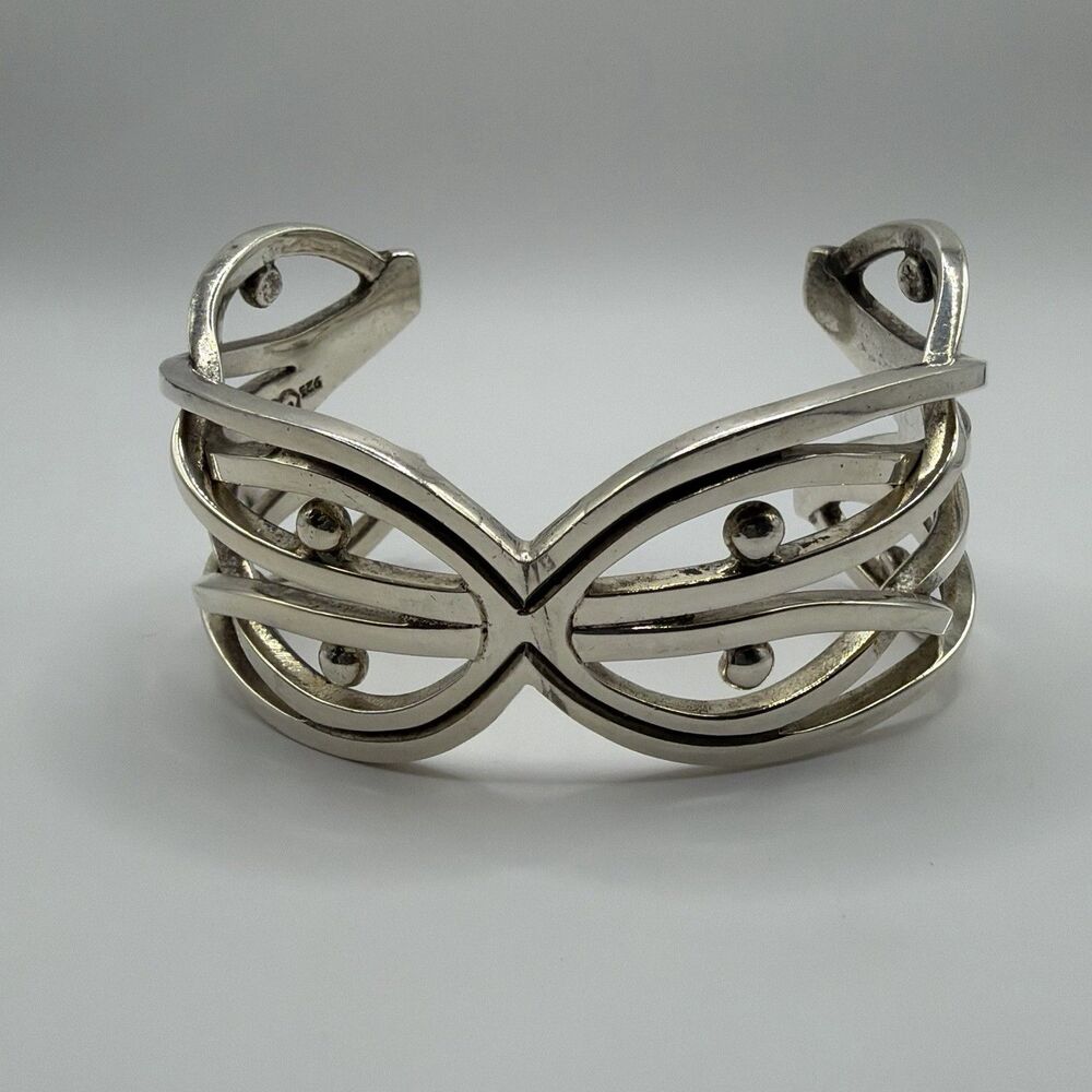 Vintage Mexico 925 Sterling Silver Modernist Cuff Bracelet 8" 73.9g Signed